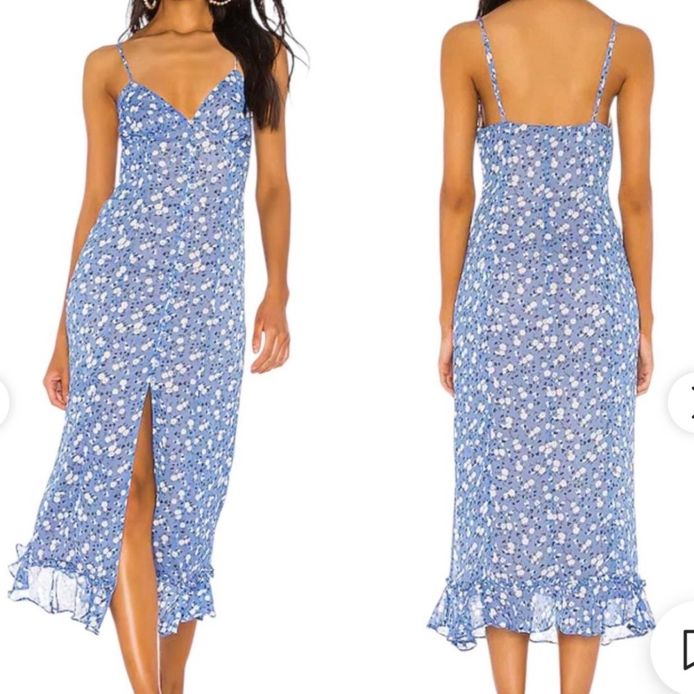 Majorelle Quincy Midi dress in Blue ditsy